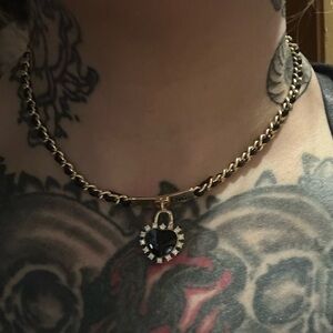 Gold Chain choker with Black Heart Pendant